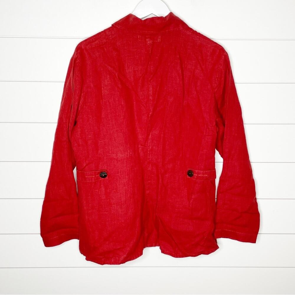 Flax Linen Button Front Long Sleeve Shirt Jacket Red Size Small - Picture 7 of 8